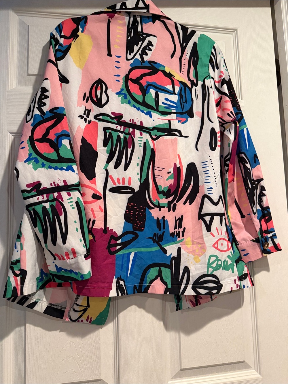 Multicolor Abstract Print Button-Front Jacket - Picture 9 of 12